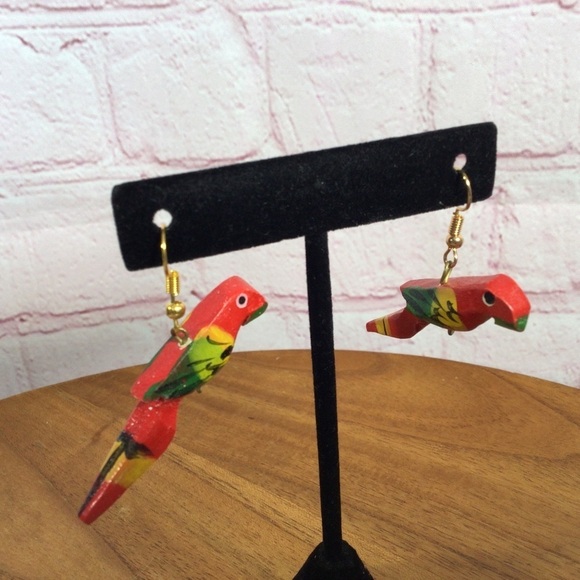 Wooden Hand Painted Parrot Fashion Dangle Earrings - Picture 2 of 2